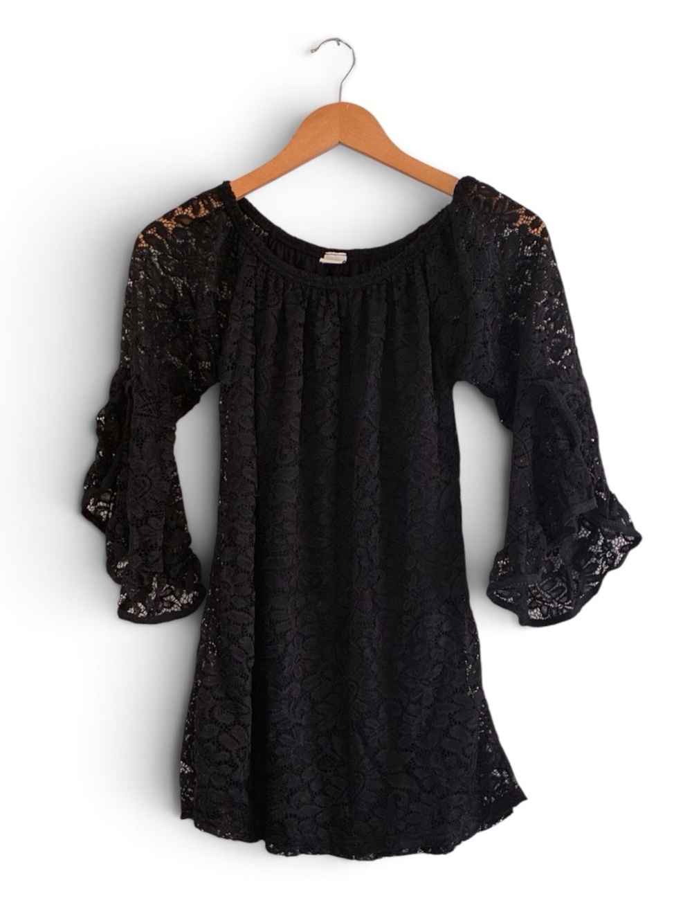 Lildy | Full lace tunic off the shoulder black boho witchy flowy sleeves s/m